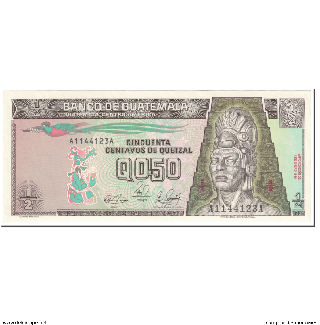 Billet, Guatemala, 1/2 Quetzal, 1989, 1989-01-04, KM:72a, NEUF - Guatemala