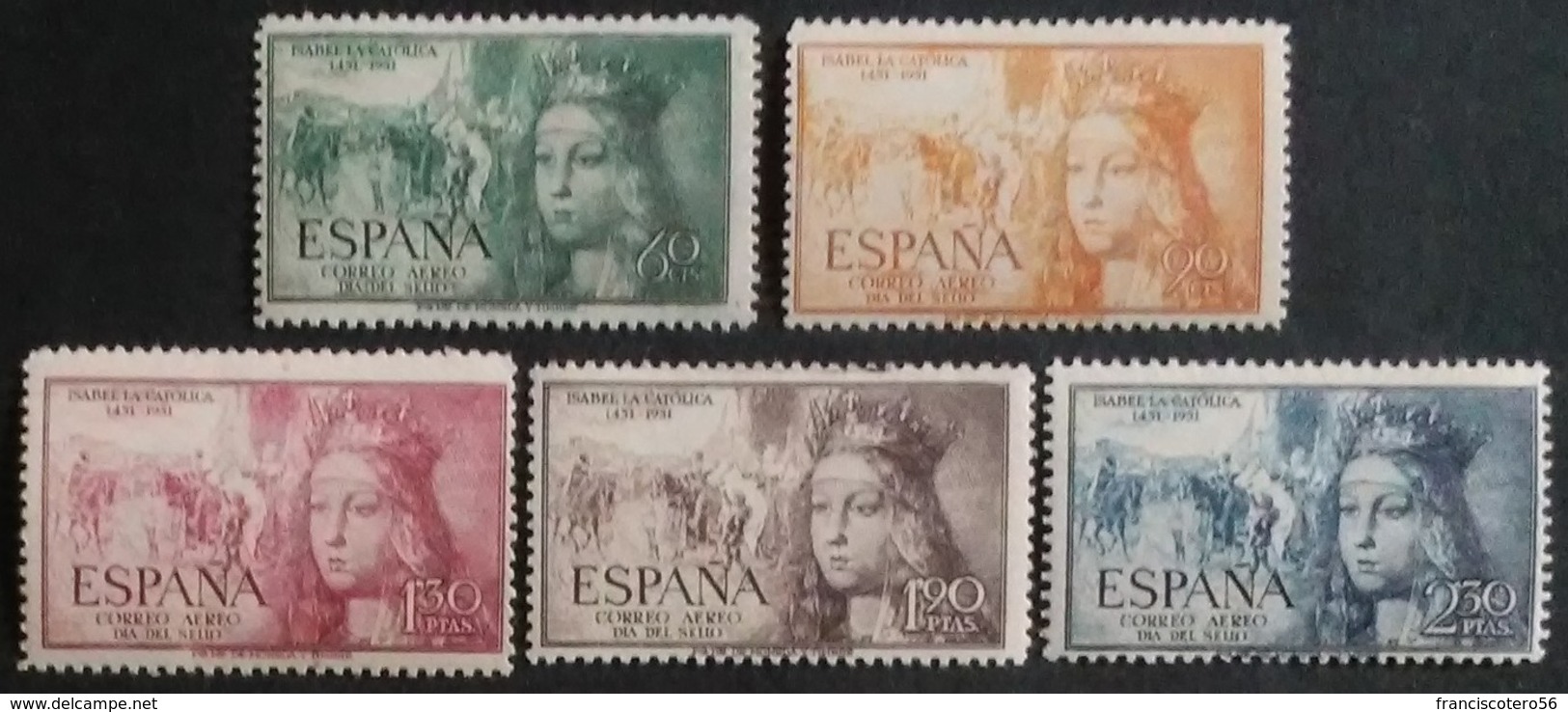 España: Año. 1951 - ( V Cent, Del Nacimiento De Isabel La Católica ) 5/Val. Aéreos " Serie Completa " - Nuevos