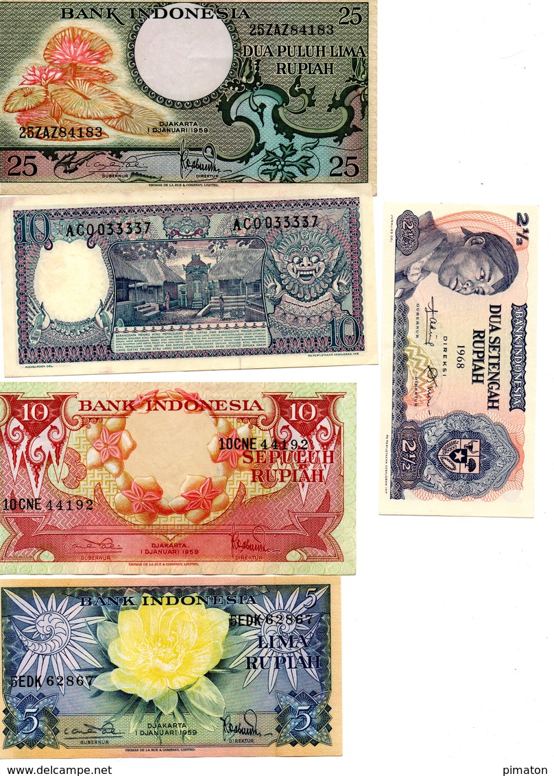 Indonésie  -5  Billets De 25 , 10 , 10 ,5 Et 2,5 Rupiah - Indonésie