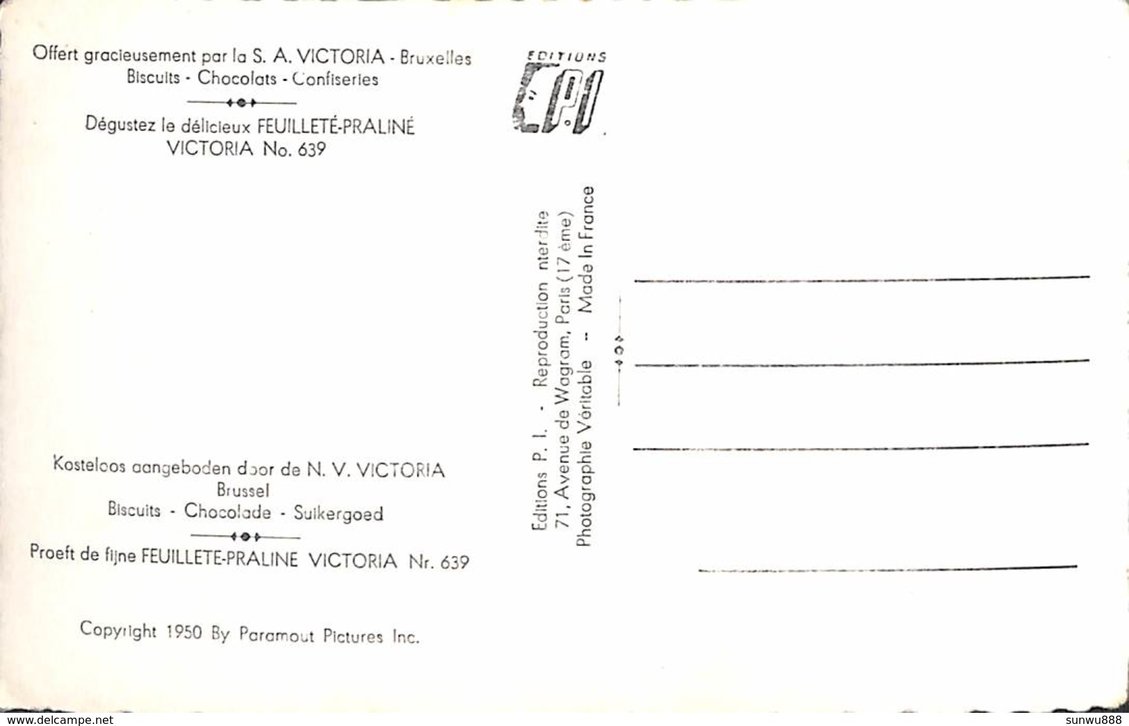Carte Postale Photo Joan Fontaine (Vedette Paramount, Victoria, EPI) - Artistas