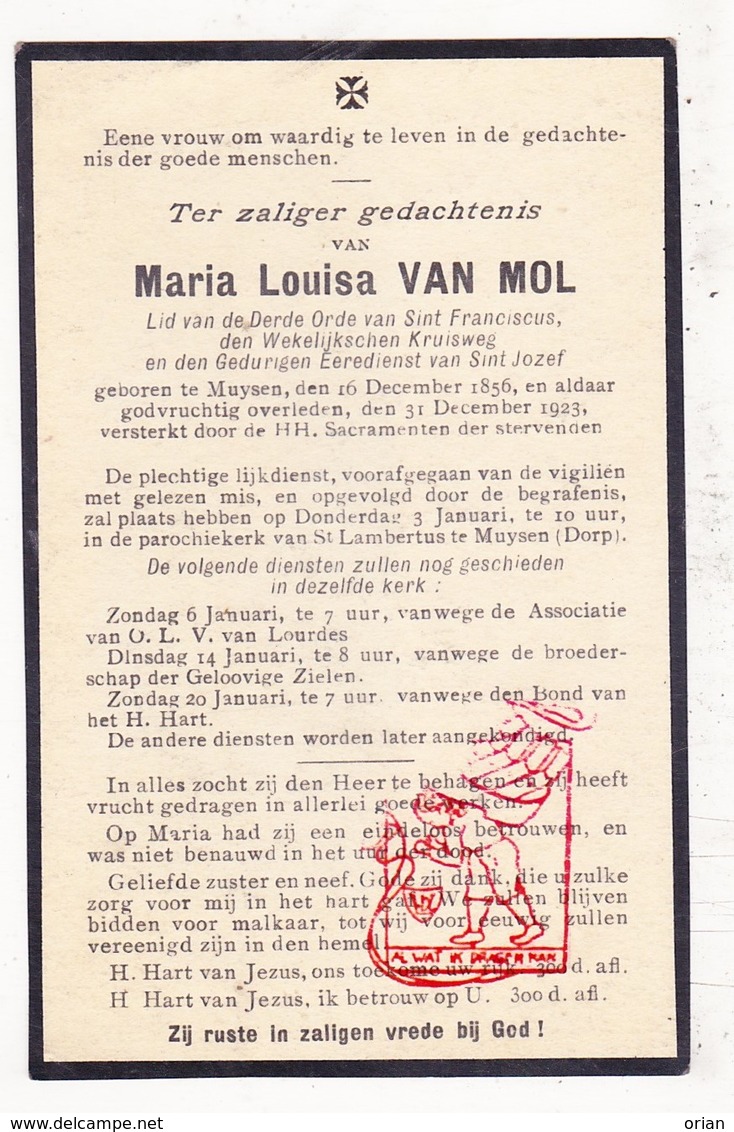 DP Maria Louisa Van Mol ° Muizen Mechelen 1856 † 1923 - Images Religieuses