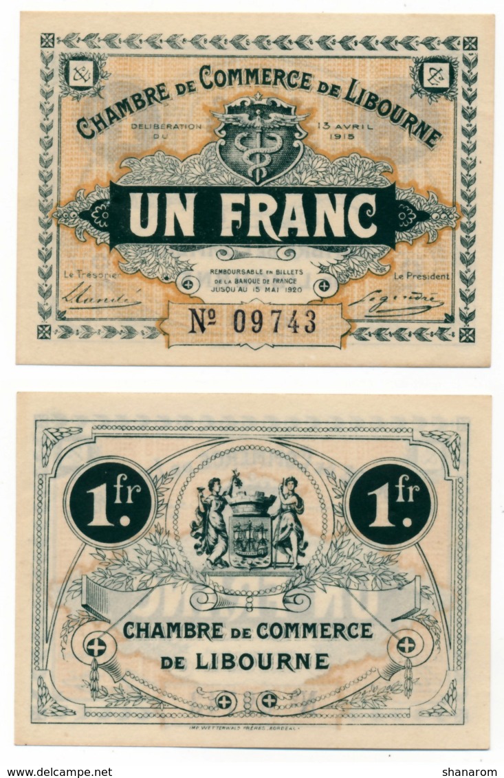 1914-1918 // C.D.C. // LIBOURNE // 13 Avril 1915 // Un Franc // Sans Filigrane - Chamber Of Commerce