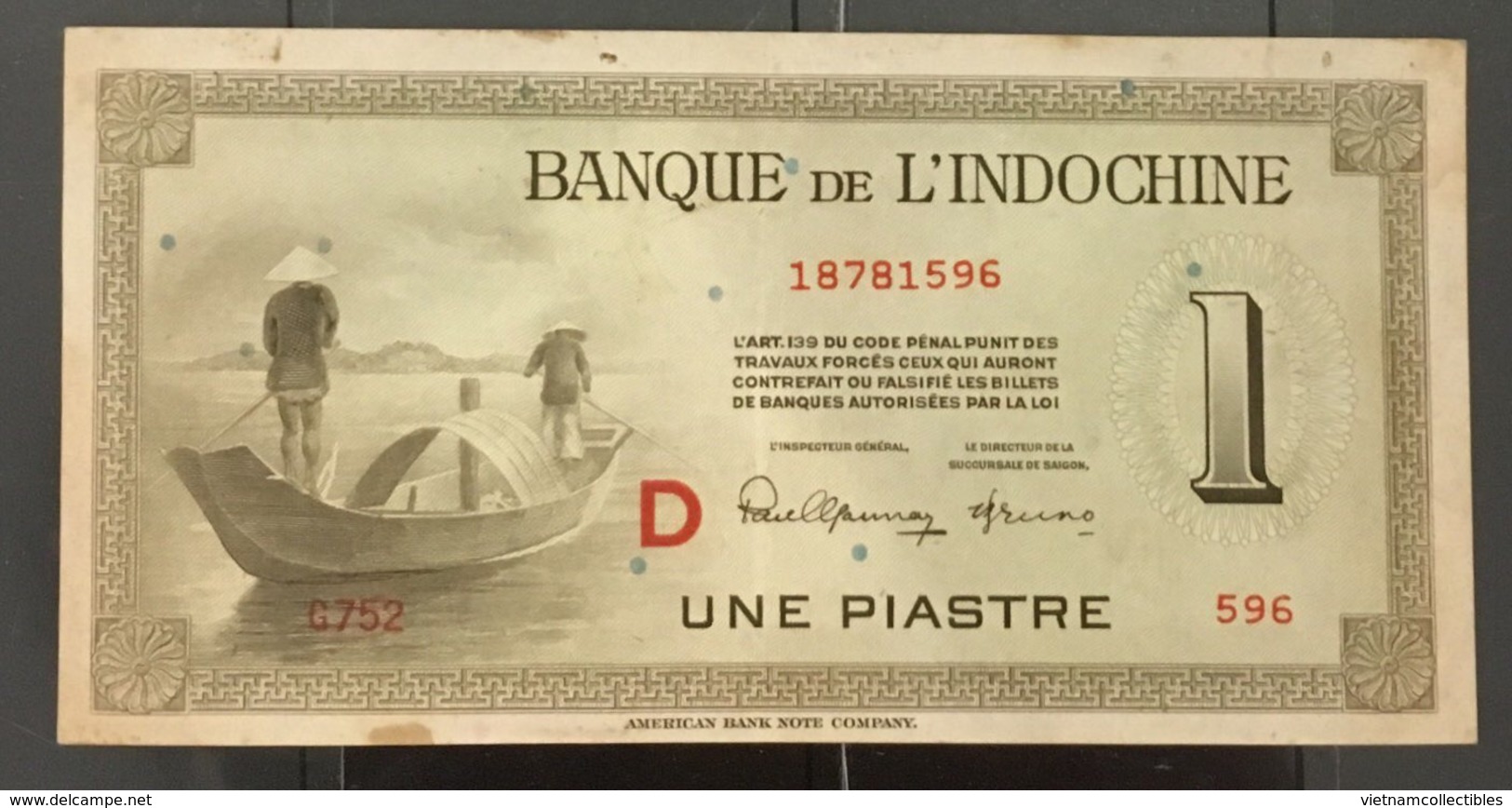 Indochina Indochine Viet Nam Vietnam Laos Cambodia 1 Piastre Banknote 1945 / 2 Photo - Vietnam