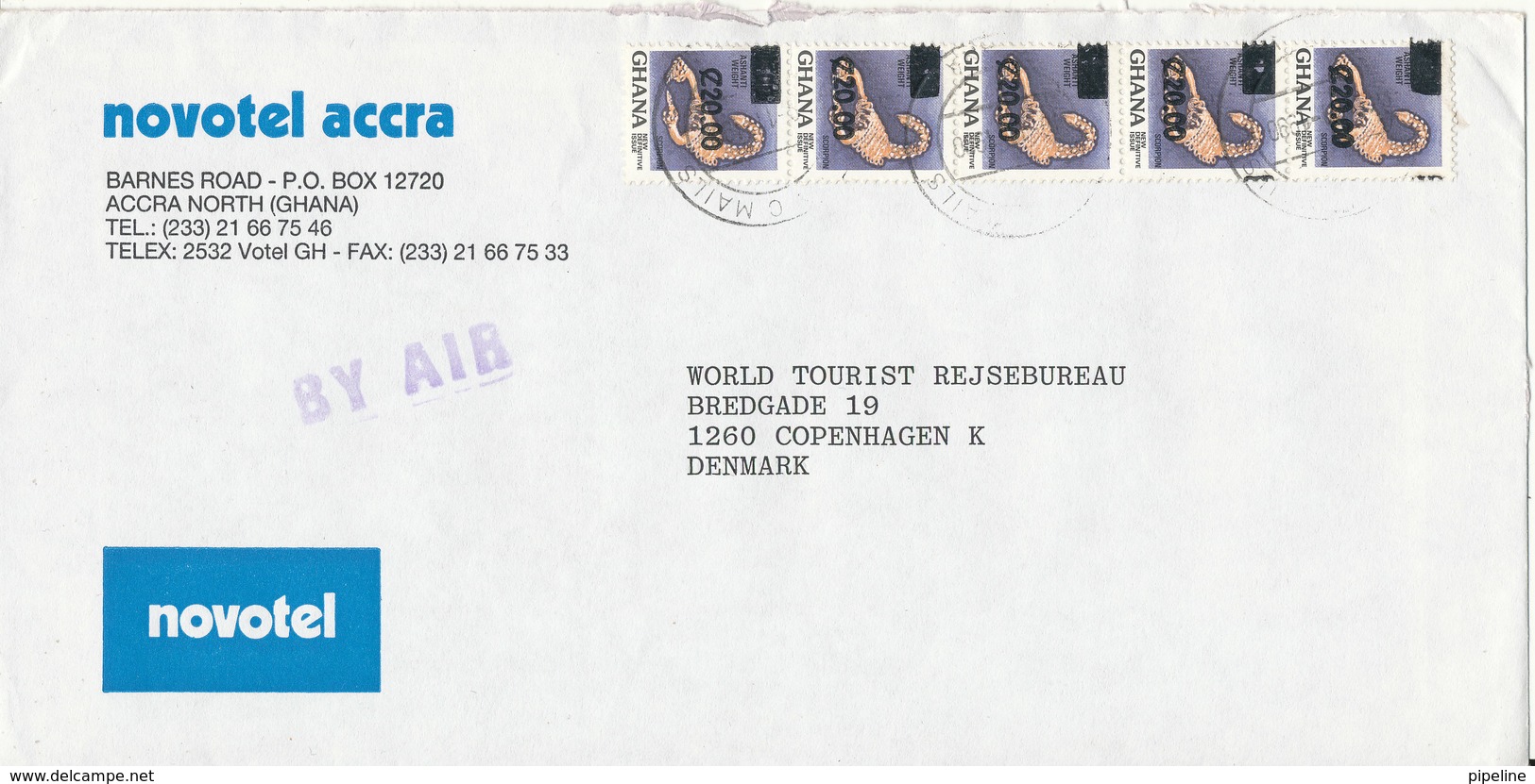 Ghana Cover Sent To Denmark 1990 Overprinted Stamps - Ghana (1957-...)