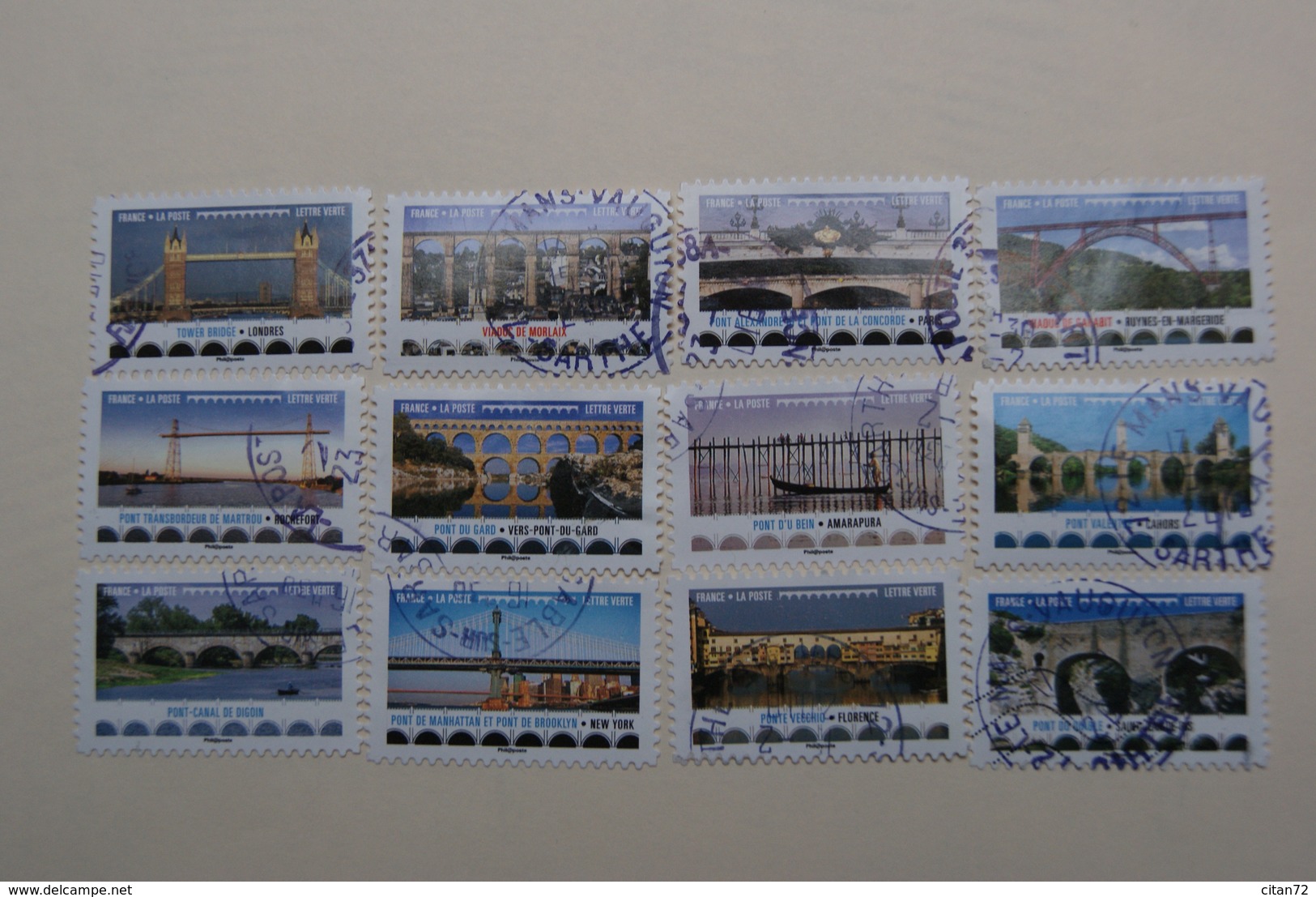 FRANCE 2018     TIMBRES DU CARNET  PONTS ET VIADUCS   ( 12  Timbres)    Cachets   Ronds - Used Stamps