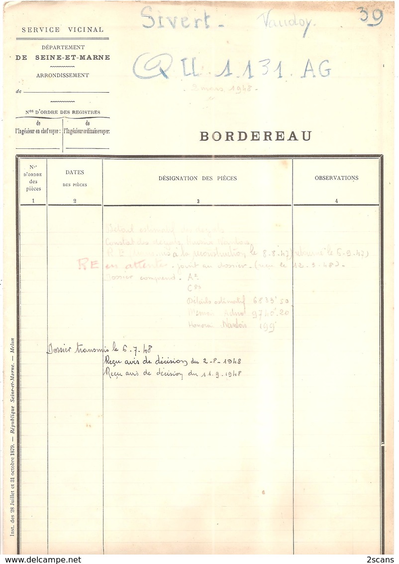 Dépt 77 - VAUDOY - Dossier Reconstruction, Suite ACCIDENT AVION ALLEMAND 30 Juin 1944 Guerre WW2 - FERME Du LUAT, SIVERT - Autres & Non Classés