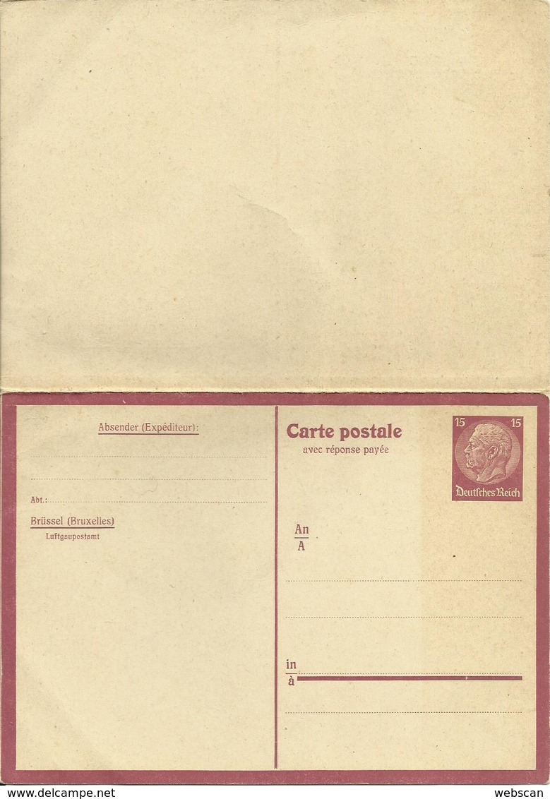 GS / CP P 1 Dt. Besetzung 2. Weltkrieg Brüssel Luftgaupostamt Postkarte Mit Antwort Ca. 1940 * # - Sonstige & Ohne Zuordnung