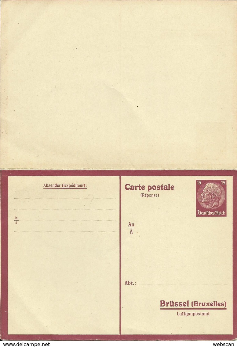 GS / CP P 1 Dt. Besetzung 2. Weltkrieg Brüssel Luftgaupostamt Postkarte Mit Antwort Ca. 1940 * # - Sonstige & Ohne Zuordnung