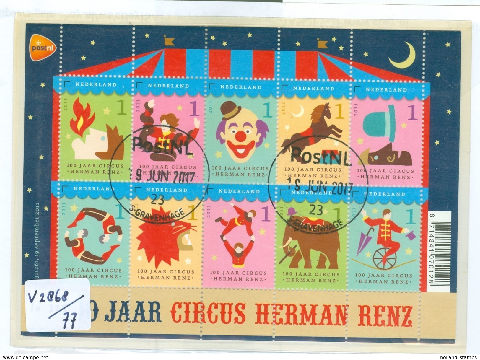 NEDERLAND NVPH  V.2868-2877 BLOK * 100 JAAR CIRCUS RENZ * POSTFRIS GESTEMPELD * C.w. Euro 20,00 - Used Stamps