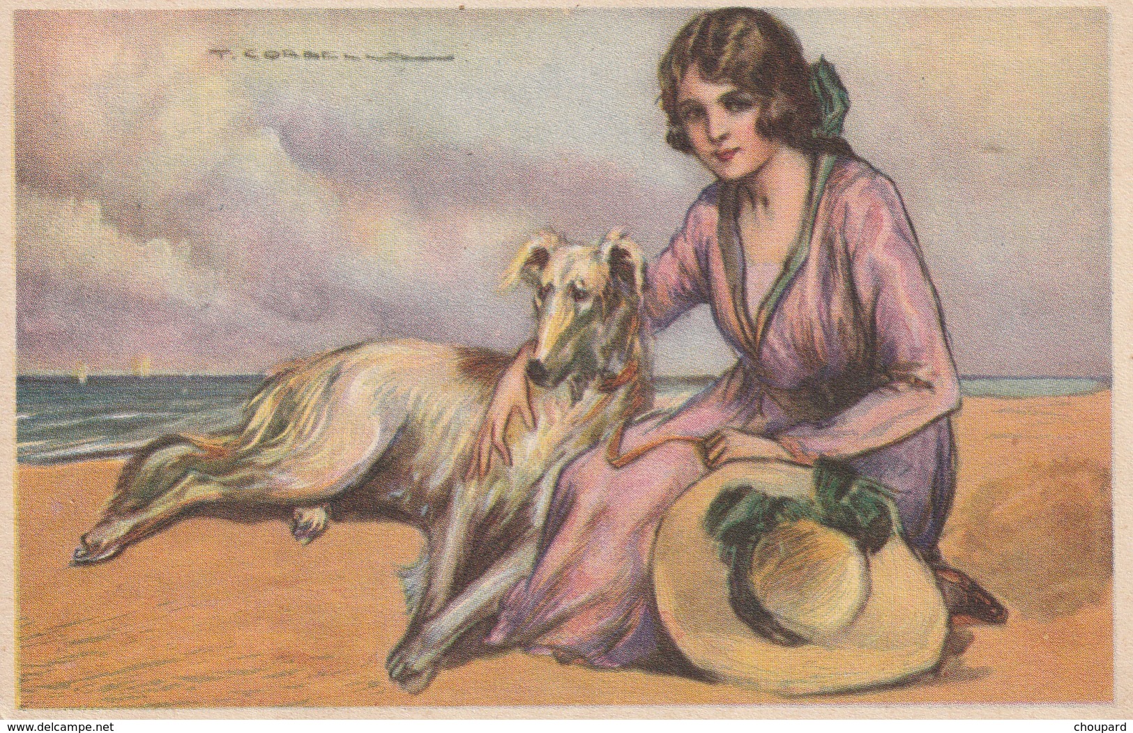 Très Belle Carte Postale Ancienne De Chien Lévrier Barzoi Ou Greyhound - Perros