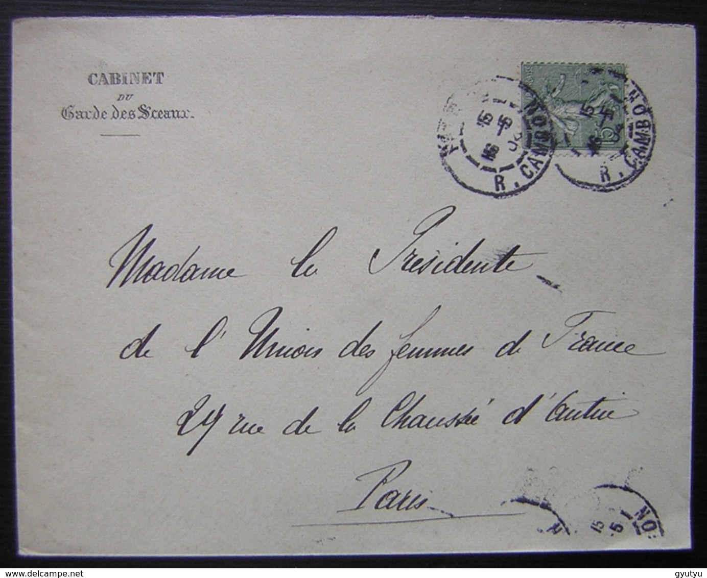 1904 Lettre Du Cabinet Du Garde Des Sceaux à La Présidente De L'Union Des Femmes De France - 1877-1920: Période Semi Moderne