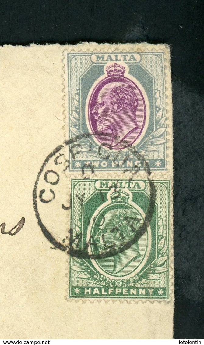 MALTE (GB) : - EDOUARD VII - N° Yvert 26 + 28 Obli. SUR LETTRE DE COSPICUA DE 1910  POUR DIJON (FRANCE) - Malte (...-1964)