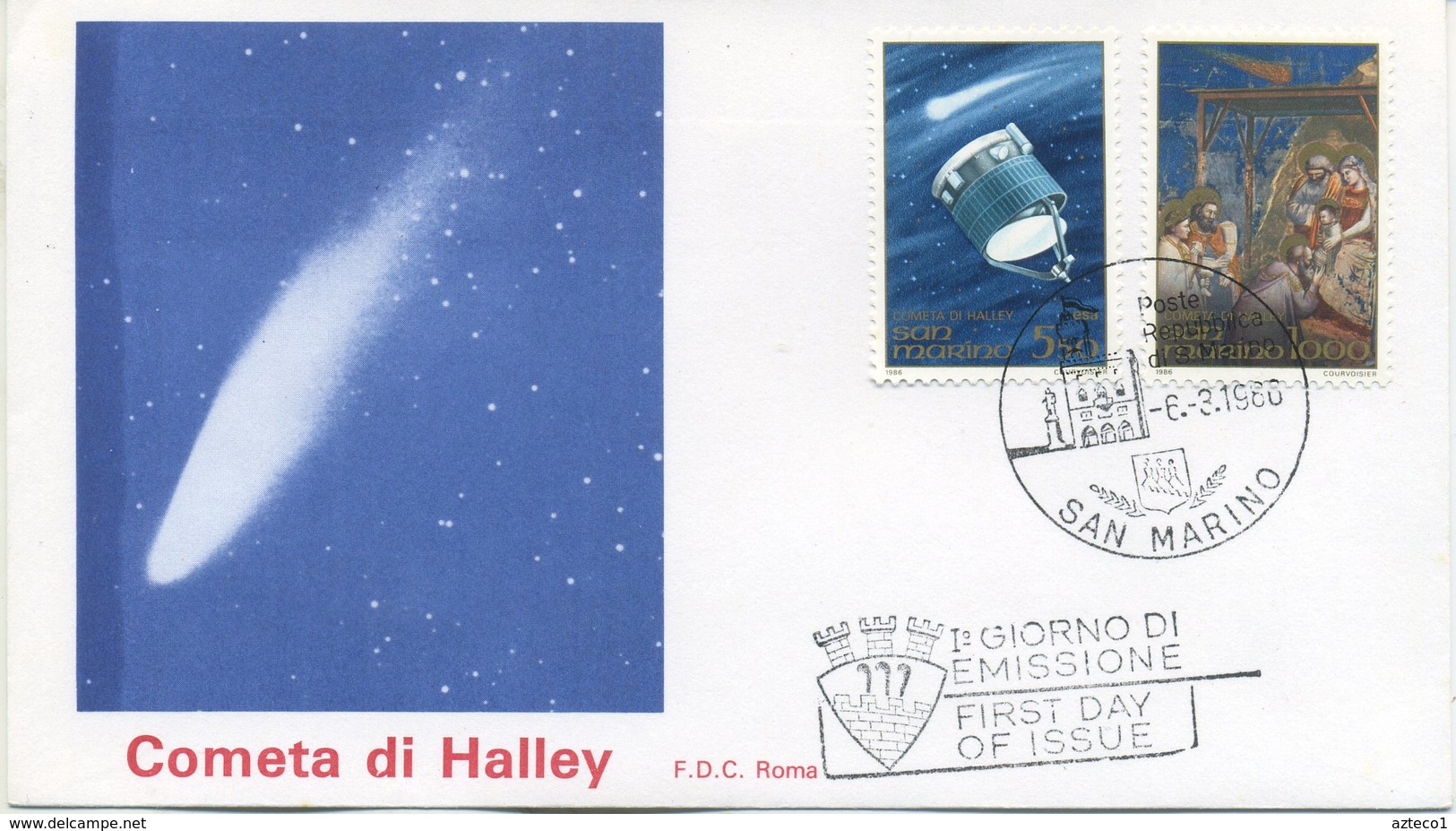 SAN MARINO - FDC ROMA 1986 - COMETA DI HALLEY - SPAZIO - ARTE - FDC