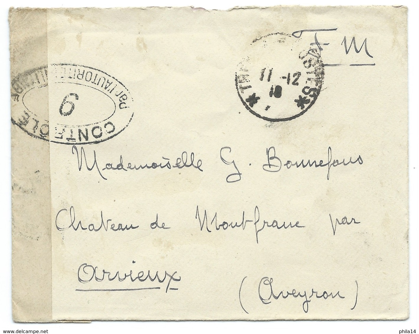 ENVELOPPE TRESOR ET POSTES 1918 / CONTROLE POSTAL MILITAIRE / FRANCHISE MILITAIRE - Guerre De 1914-18