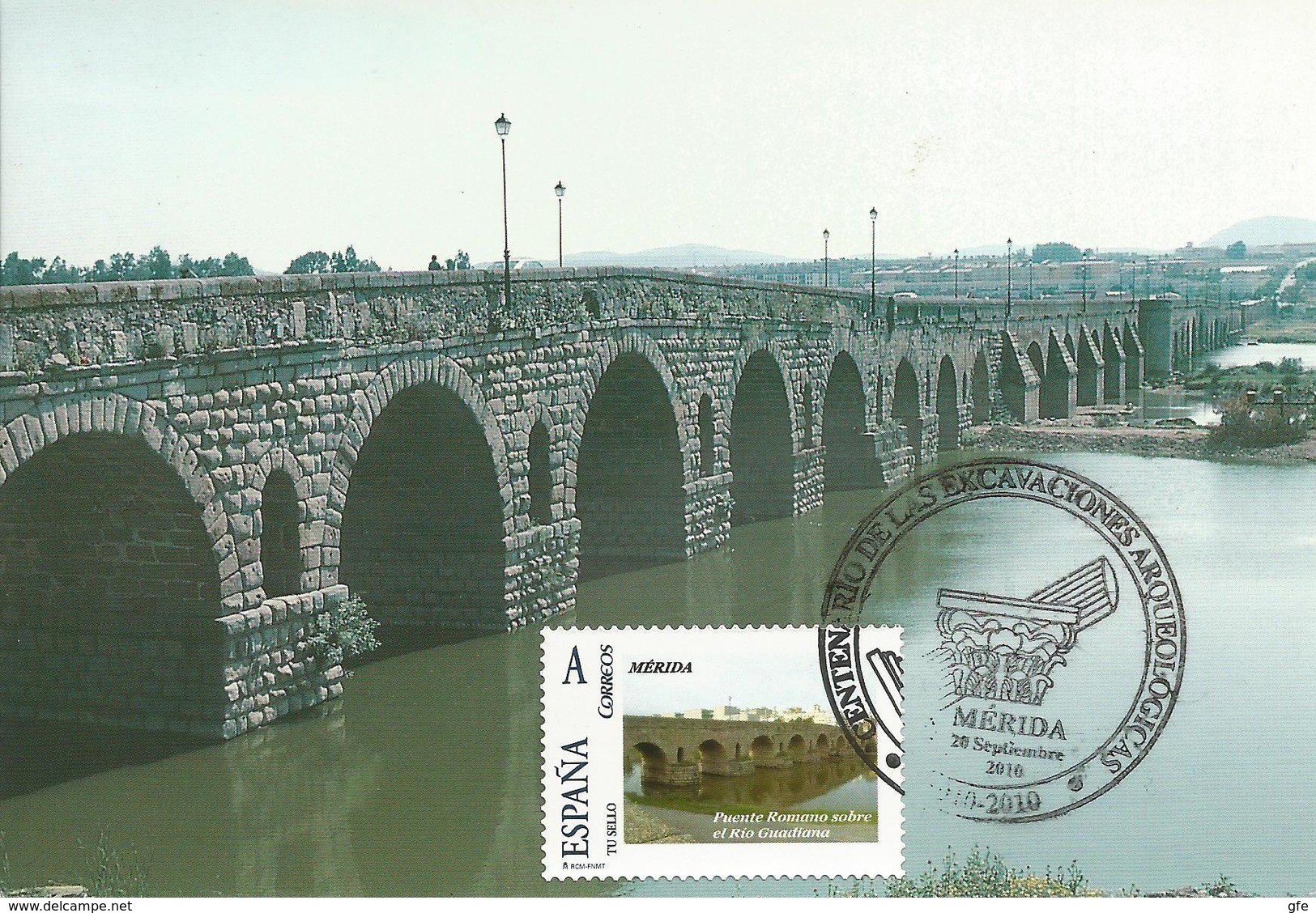 Spain Maxicard – España Tarjeta Máxima Con Sello Personalizado Del Puente Romano Sobre El Río Guadiana De Mérida - Cartoline Maximum