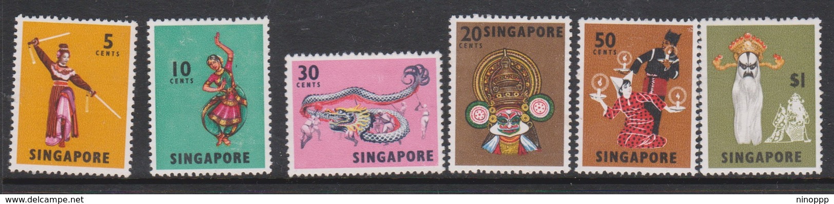 Singapore 105a-114a 1973 Masks And Dancers Definitives, Mint Never Hinged,5c Is Hinged - Singapore (1959-...)