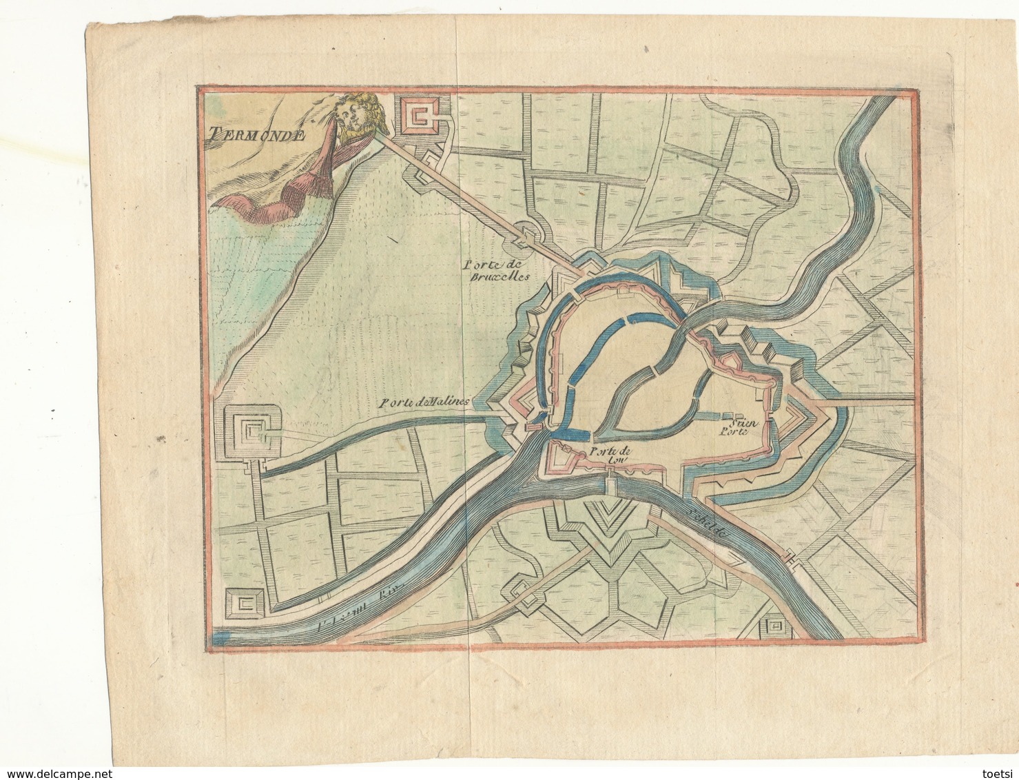 DENDERMONDE  ZEER OUDE KAART _ ORIGINEEL  23.5 X 19 CM - Cartes Topographiques