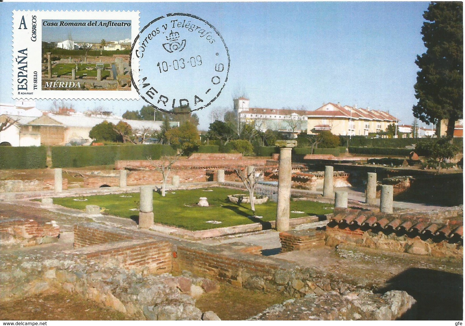 Spain Maxicard – España Tarjeta Máxima Con Sello Personalizado De La Casa Del Anfiteatro Romano De Mérida - Archeologia