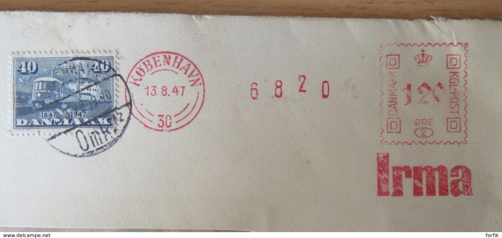 Danemark / Danmark - EMA KOBENHAVN "IRMA" + Timbre YT N°313 Sur Enveloppe Vers étranger - Cachet 1947 - Franking Machines (EMA)