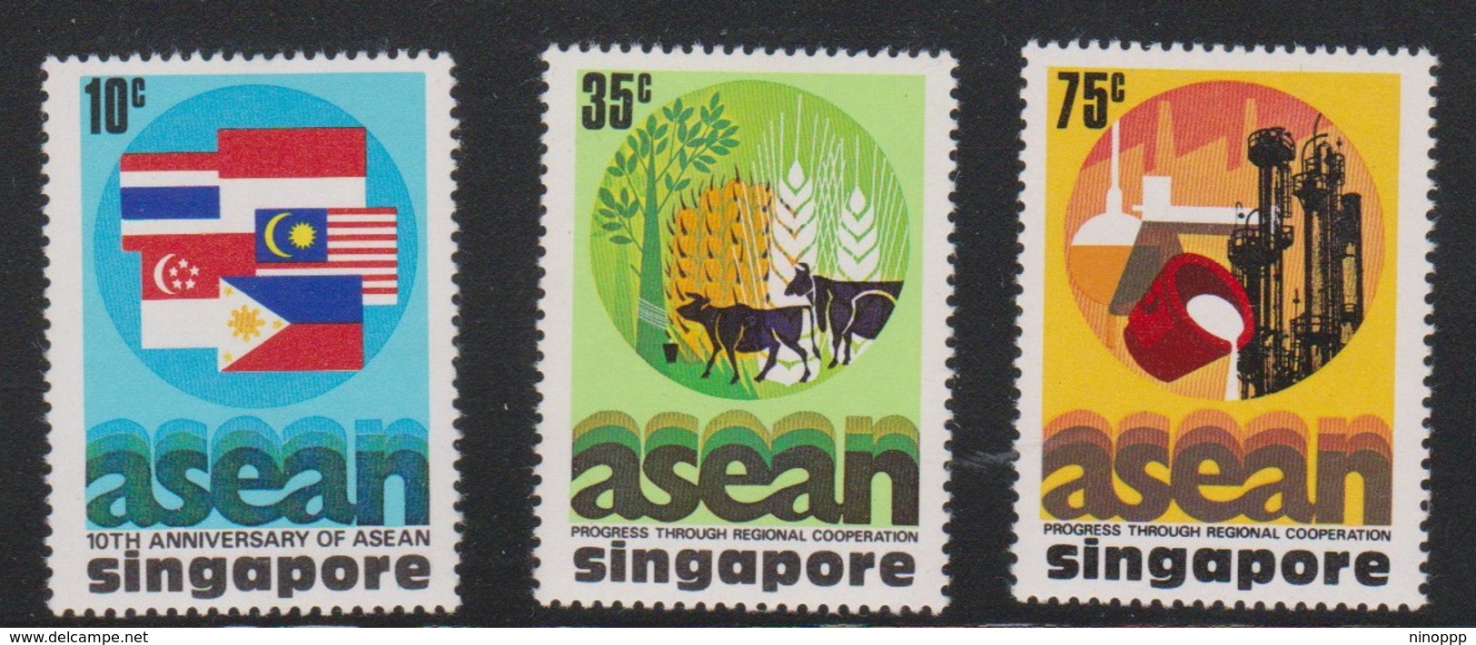 Singapore 312-314 1977 ASEAN 10th Anniversary, Mint Never Hinged - Singapore (1959-...)