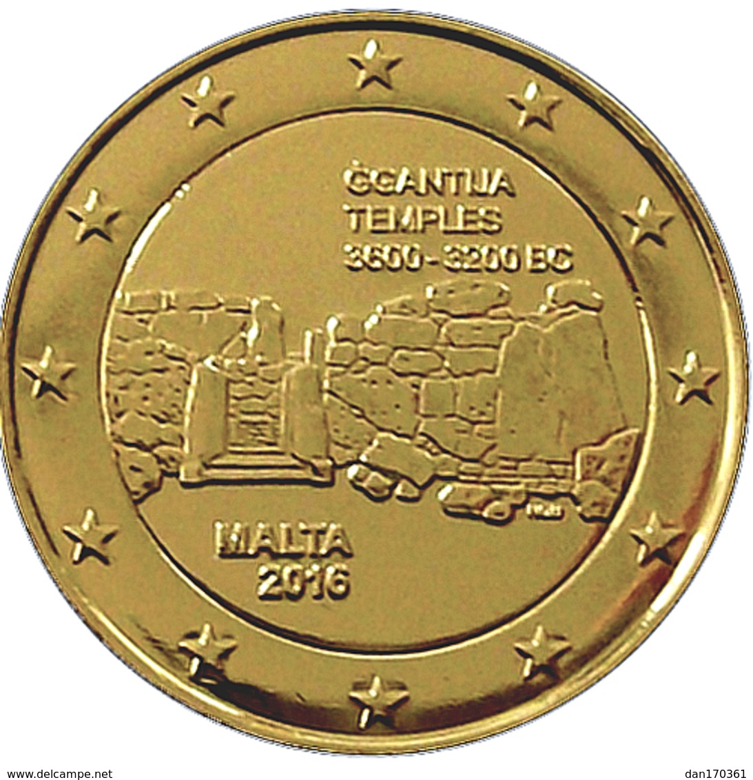 MALTE 2016 - 2 EUROS COMMEMORATIVE - TEMPLE GGANTIJA -  PLAQUE OR - Malta