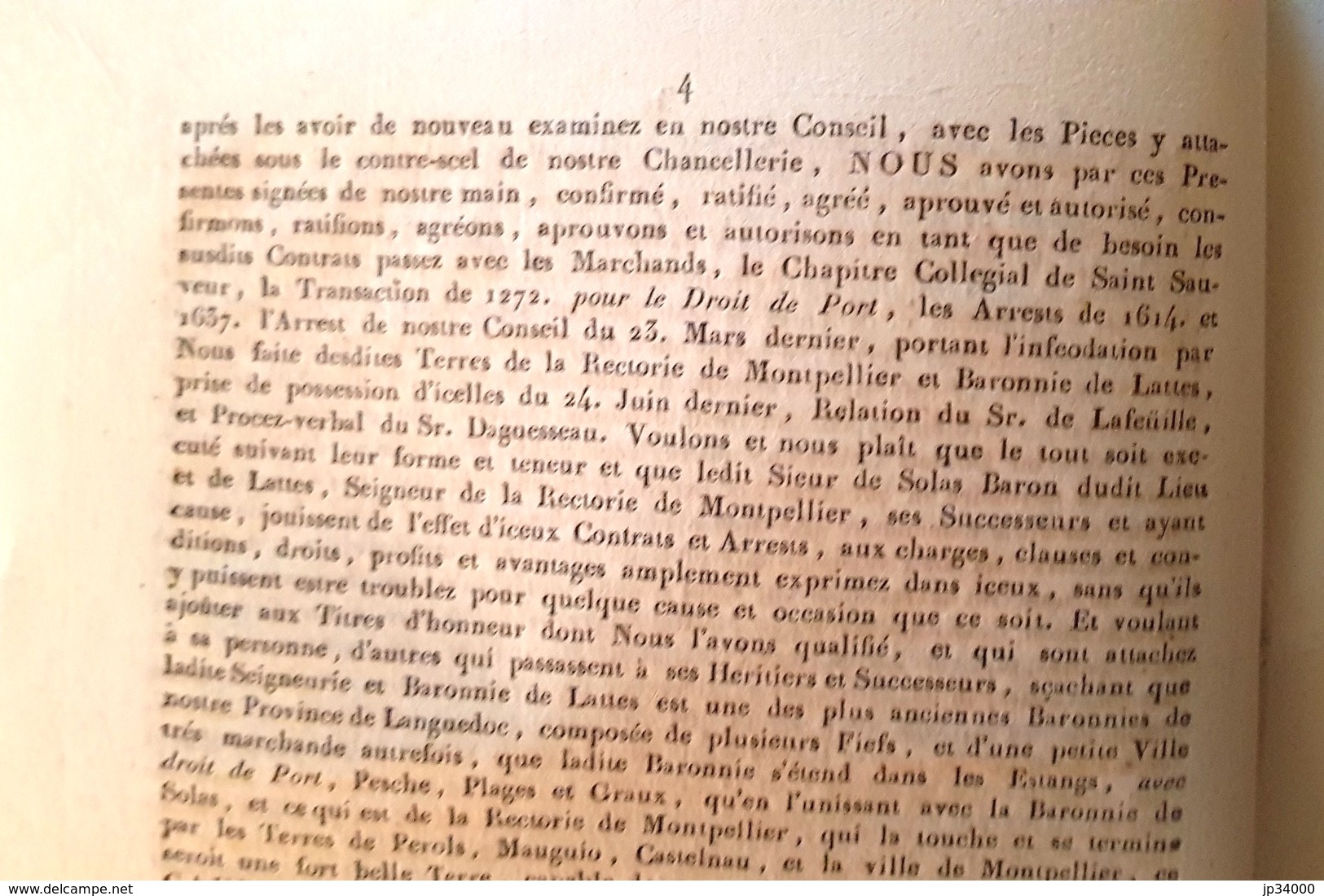 LETTRES PATENTES D'ERECTION DE LA BARRONIE DE LATTES Du Mois De Decembre 1675. Concerne Le Canal Du Midi. - Languedoc-Roussillon