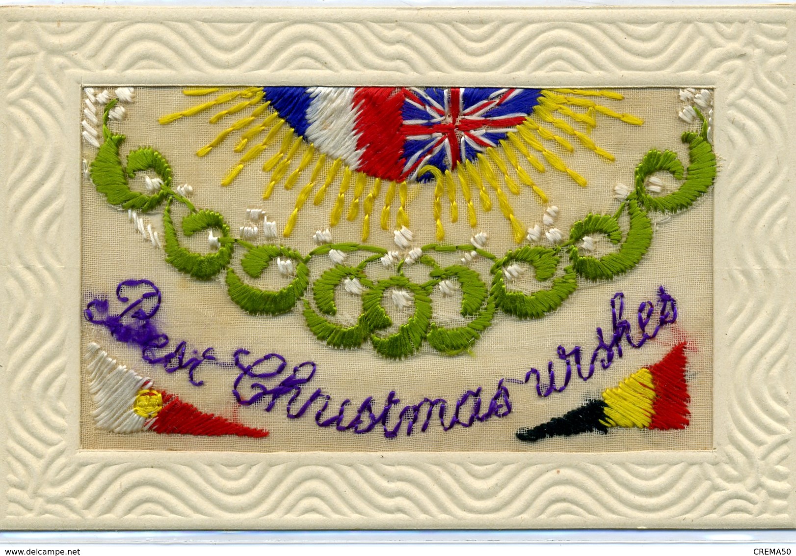 MILITARIA - Carte Pochette Brodée - Best CHRISTMAS Urshes Soleil, Aux Couleurs Des Drapeaux Des Alliés - Bordados