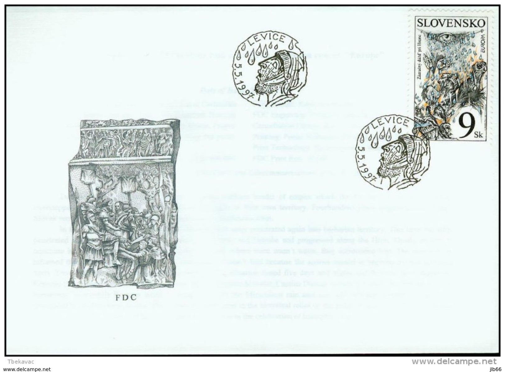 FDC 118 SLOVAQUIE 1997 Mi 278 Yv 237 EUROPA Pluie Miraculeuse Près Du HRON En 173 - FDC