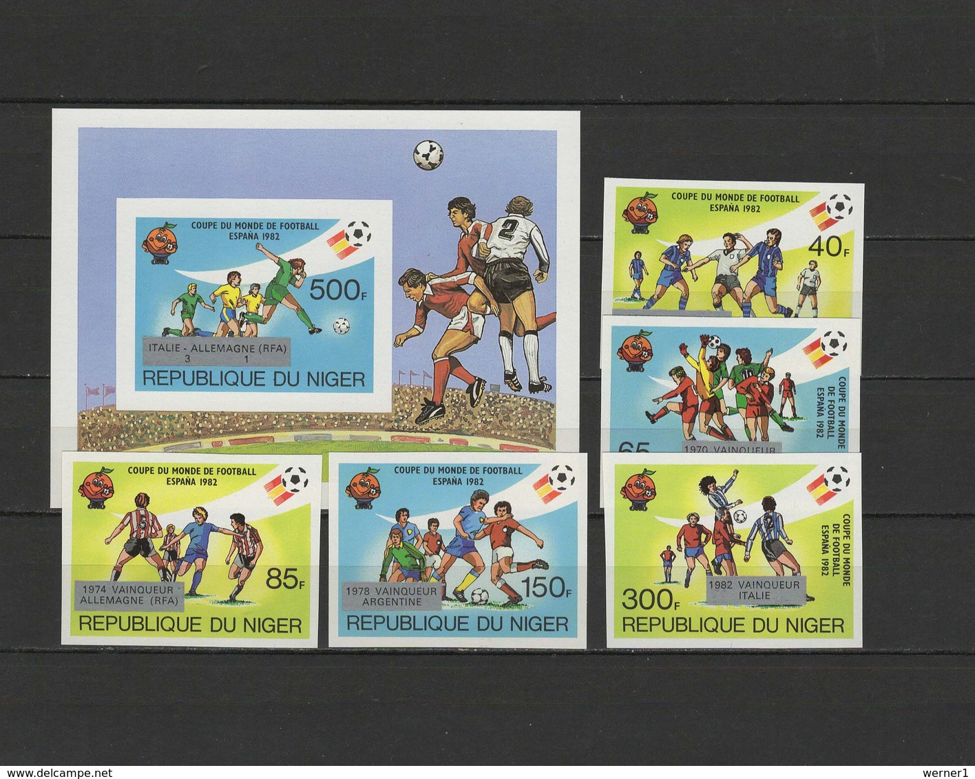 Niger 1982 Football Soccer World Cup Set Of 5 + S/s Imperf. With Winners Overprint MNH -scarce- - 1982 – Spain