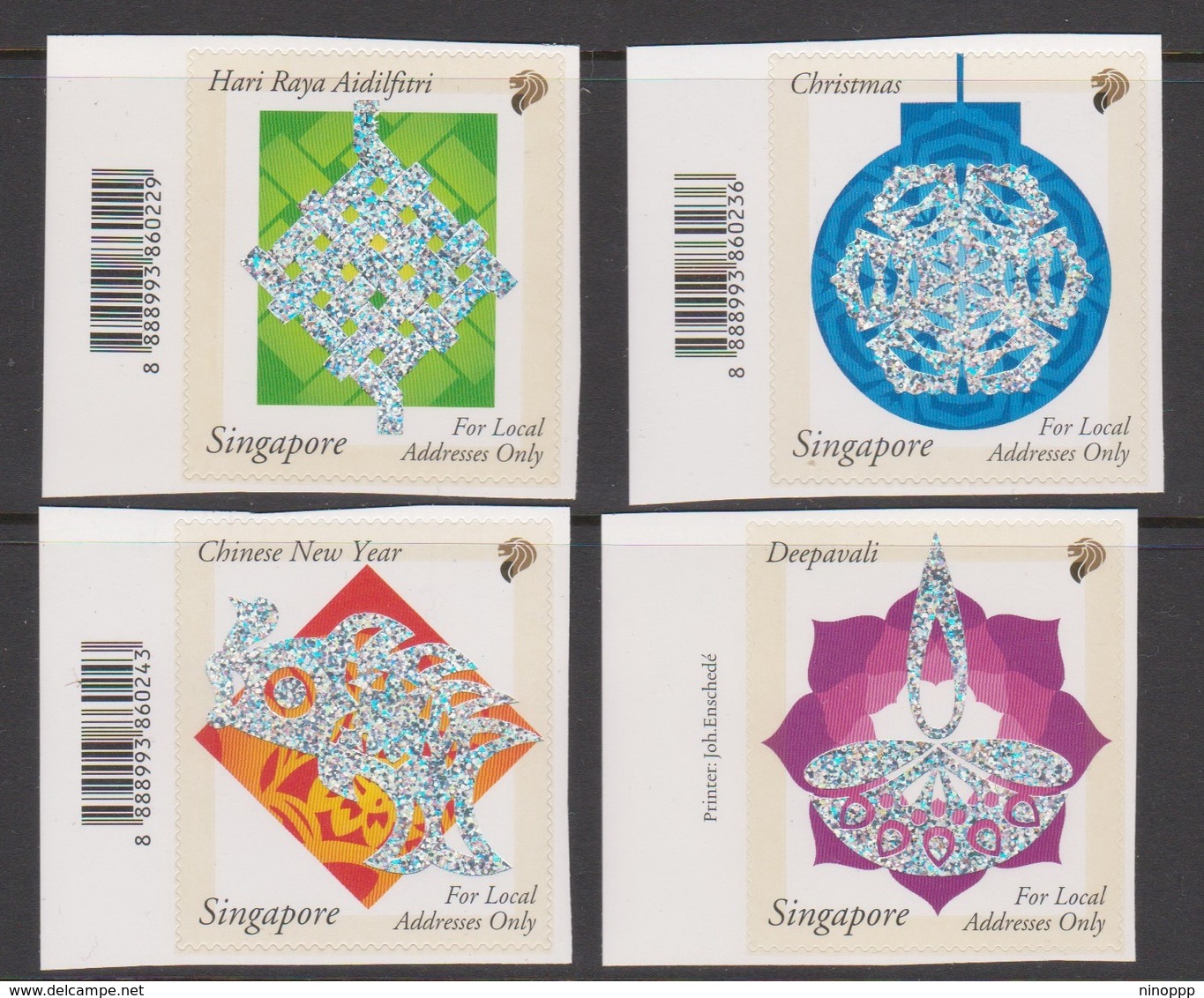 Singapore 1076a-1079a 2002 Festivals,Self Adhesives, Mint Never Hinged - Singapour (1959-...)