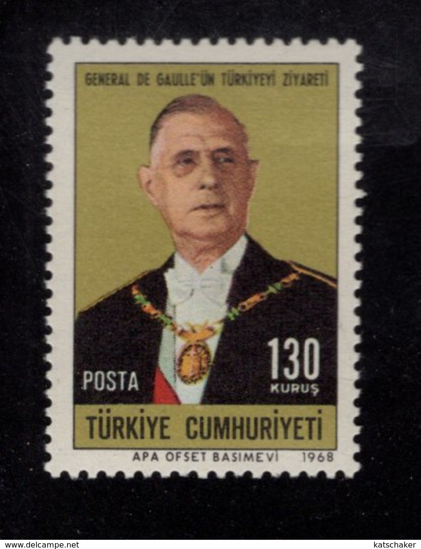 669071710 TURKEY 1968 POSTFRIS MINT NEVER HINGED POSTFRISCH EINWANDFREI SCOTT 1784 CHARLES DE GAULLE - Neufs