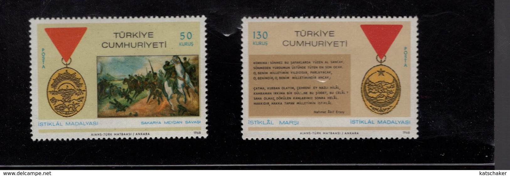 669075763 TURKEY 1968 POSTFRIS MINT NEVER HINGED POSTFRISCH EINWANDFREI SCOTT 1779 1780 TURKISH INDEPENDENCE METAL - Neufs