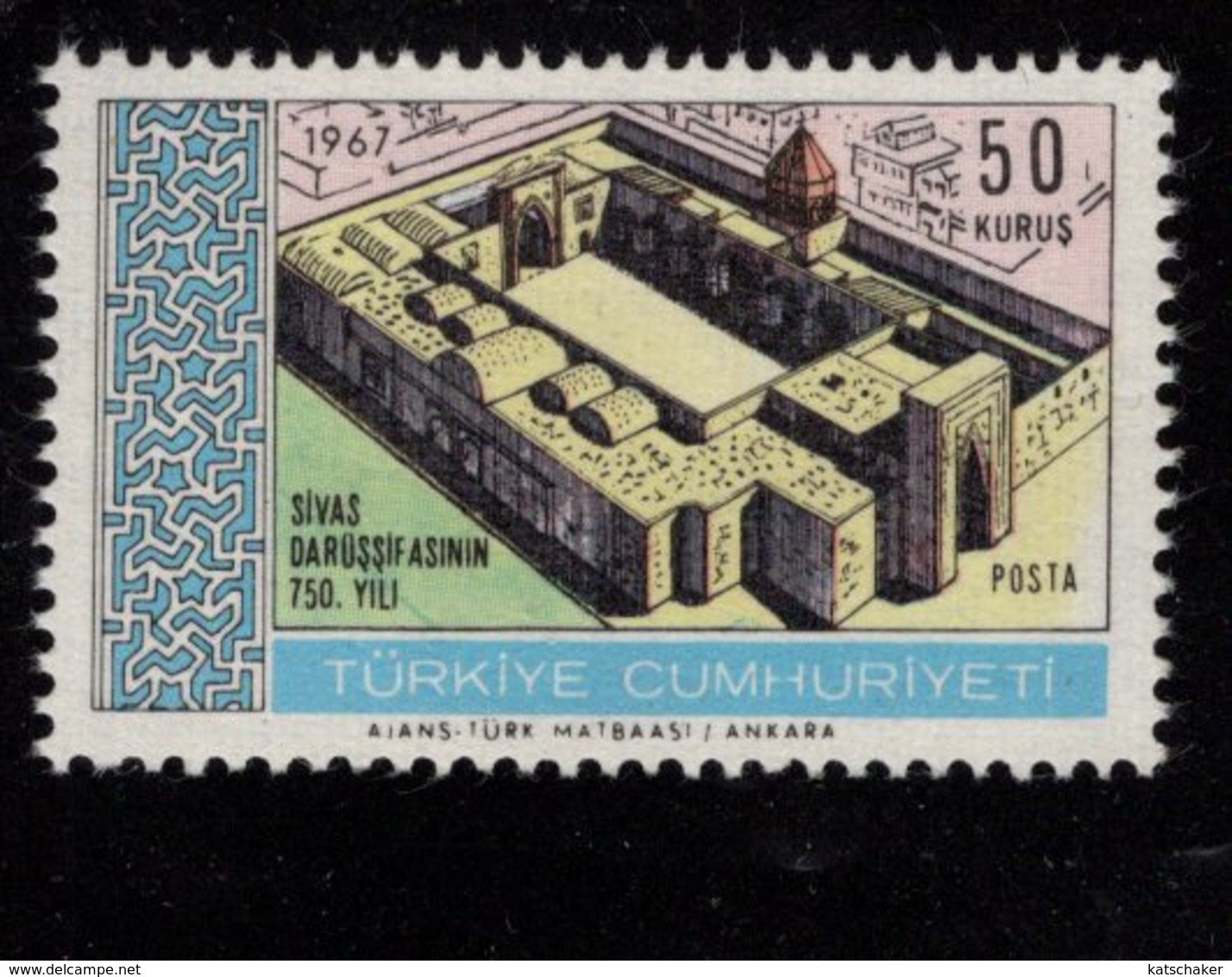 669087127 TURKEY 1967 POSTFRIS MINT NEVER HINGED POSTFRISCH EINWANDFREI SCOTT 1741 SIVAS HOSPITAL - Neufs