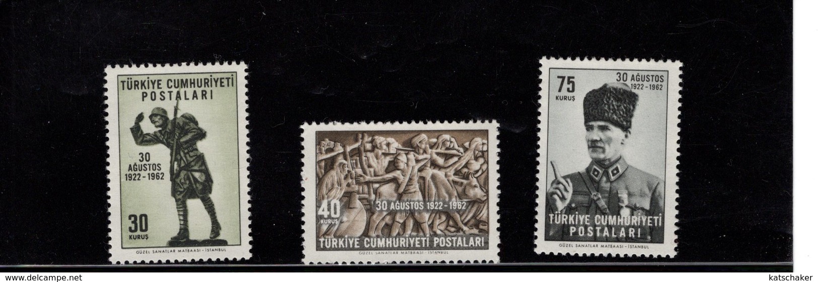 669094324 TURKEY 1962 POSTFRIS MINT NEVER HINGED POSTFRISCH EINWANDFREI SCOTT 1550 1552 40TH ANNIV BATTLE DUMLUPINAR - Neufs