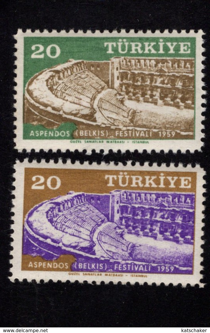 669097348 TURKEY 1959 POSTFRIS MINT NEVER HINGED POSTFRISCH EINWANDFREI SCOTT 1438 1439 ASPENDOS FESTIVAL - Neufs