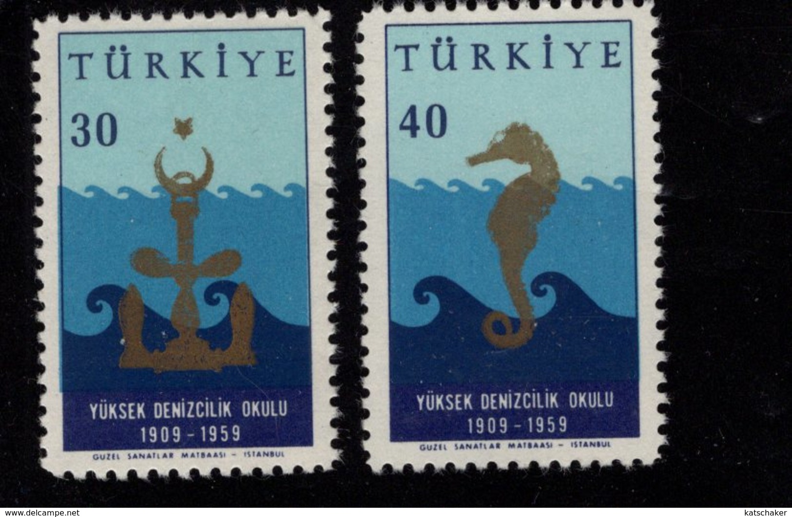 669098542 TURKEY 1959 POSTFRIS MINT NEVER HINGED POSTFRISCH EINWANDFREI SCOTT 1466 1467 50TH ANNIV MERCHANT MARINE - Neufs