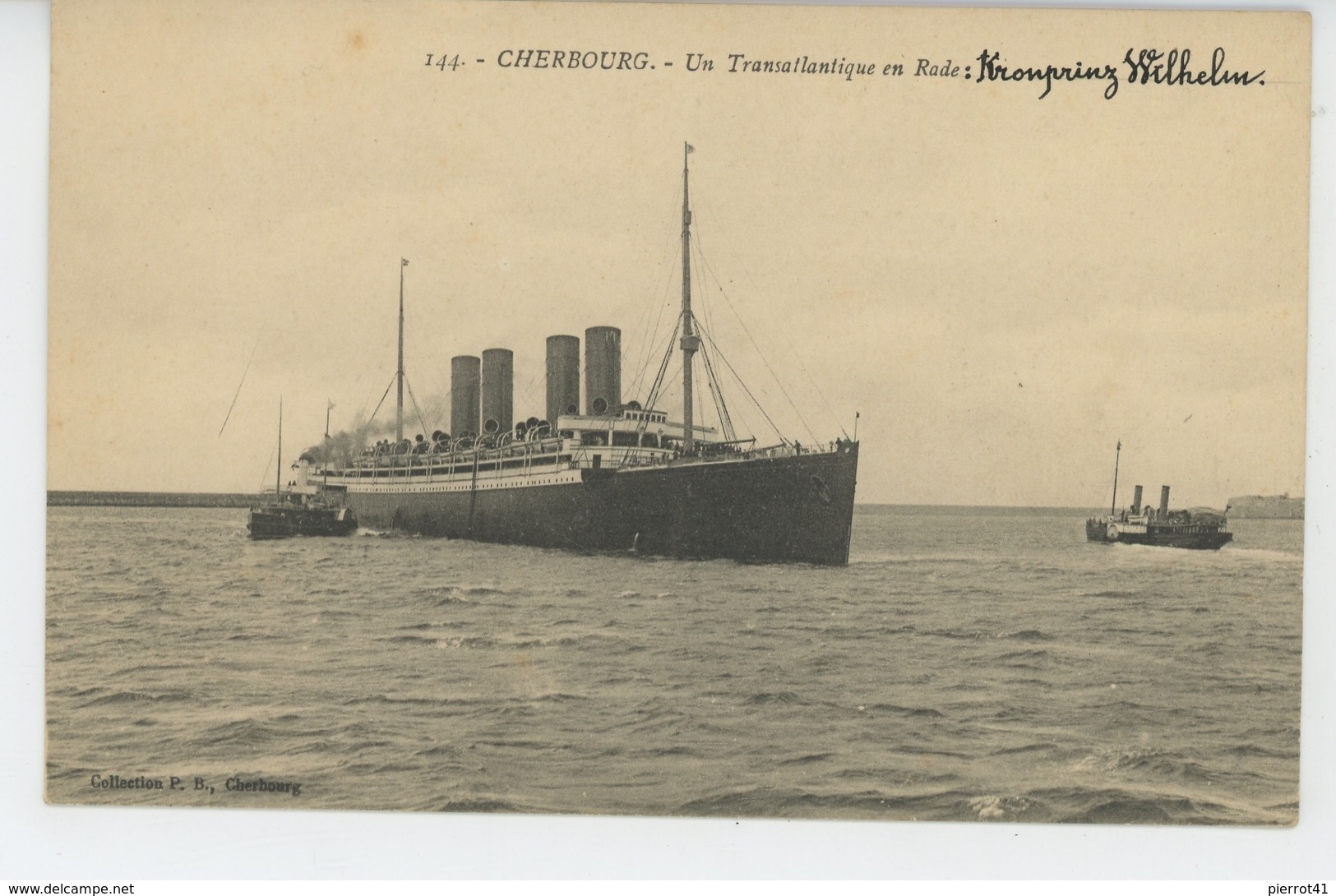 BATEAUX - PAQUEBOTS - CHERBOURG - Un Transatlantique En Rade : Le "KRONPRINZ WILHELM " - Paquebots