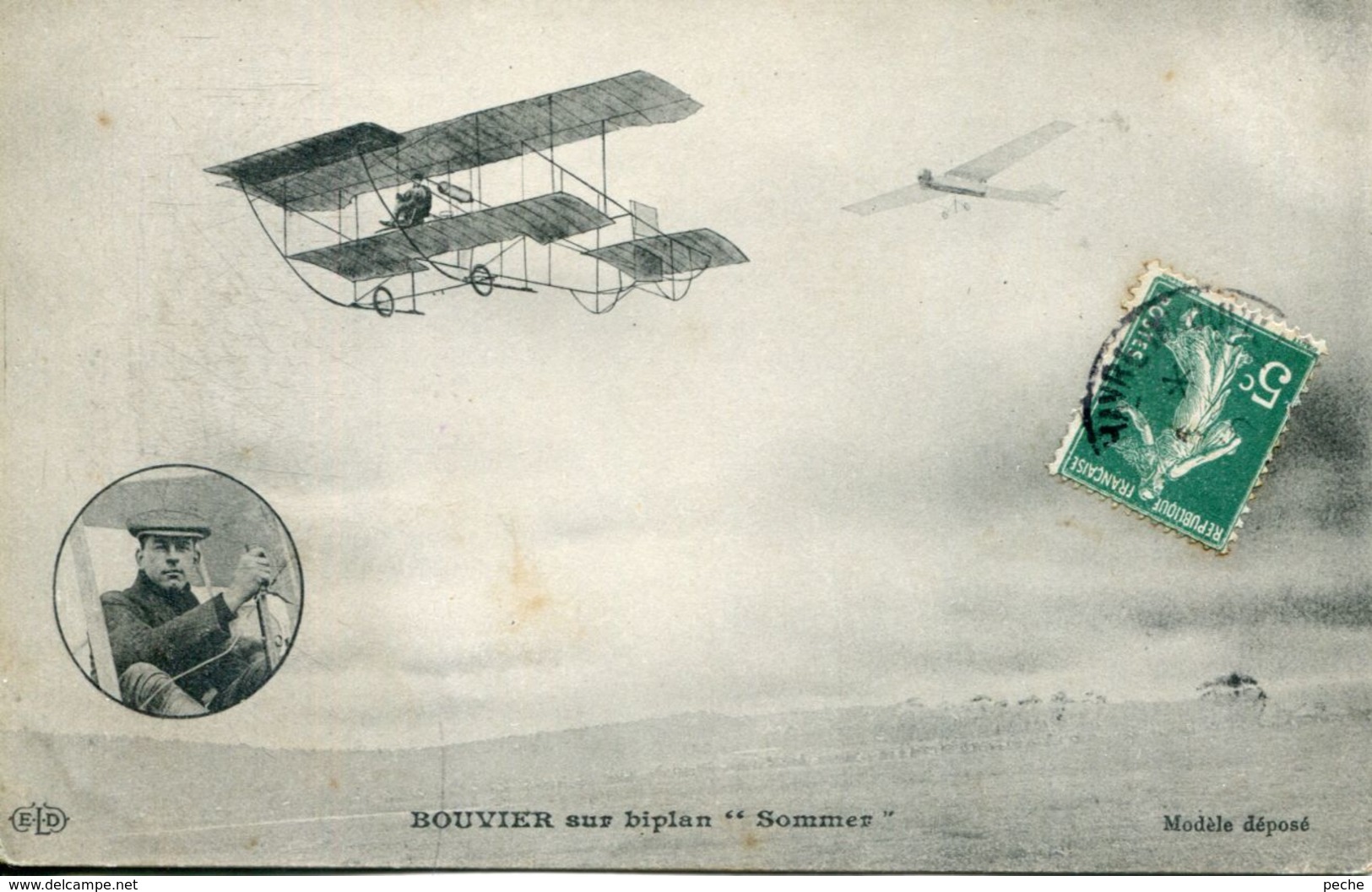 N°66364 -cpa Bouvier Sur Biplan "Sommer" - Aviateurs