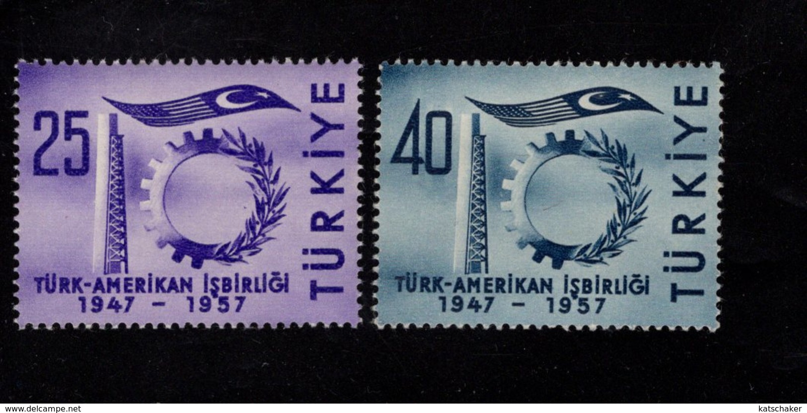 669103615 TURKEY 1957 POSTFRIS MINT NEVER HINGED POSTFRISCH EINWANDFREI SCOTT  1246 1247 TURKISH AMERICAN COLLABORATION - Neufs