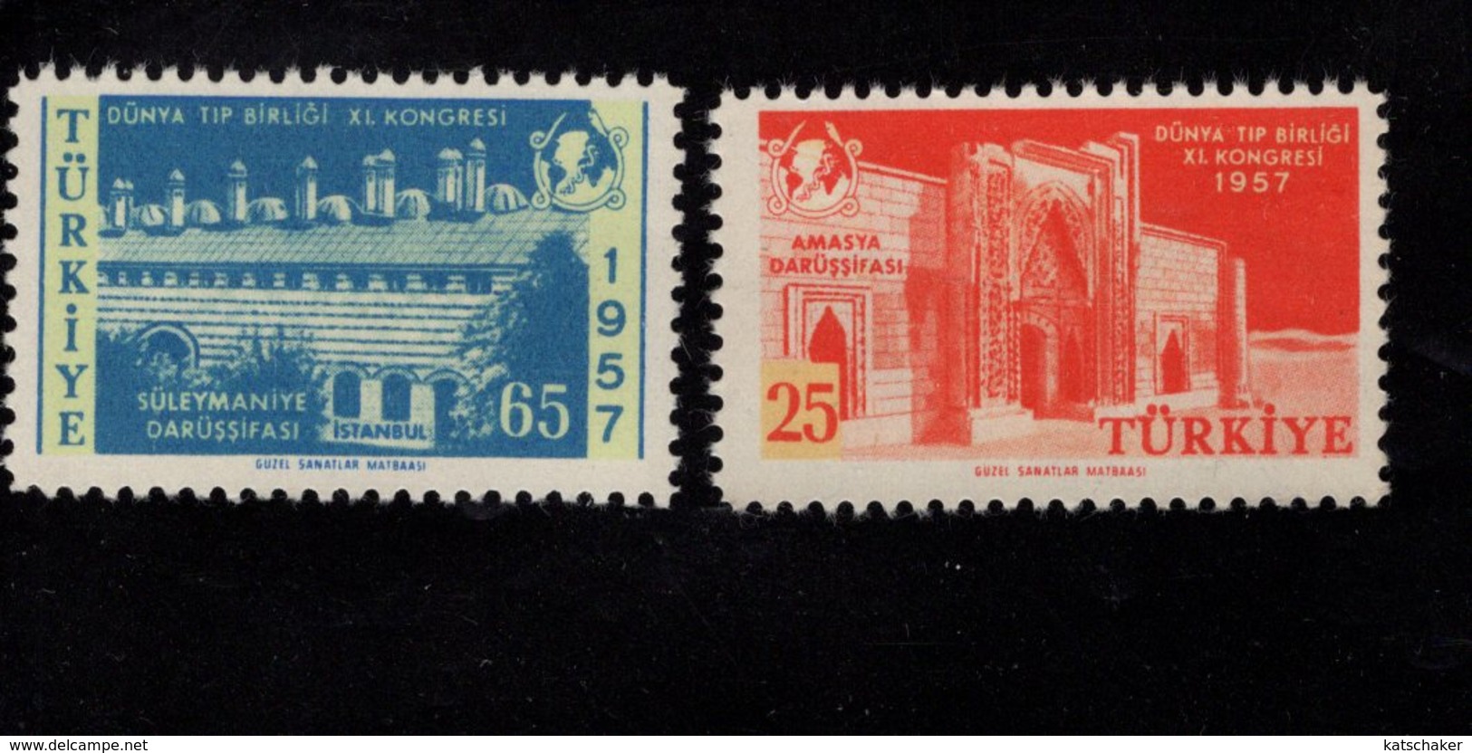669103933 TURKEY 1957 POSTFRIS MINT NEVER HINGED POSTFRISCH EINWANDFREI SCOTT  1251 1252 GENERAL MEETING WORLD MEDICAL - Unused Stamps