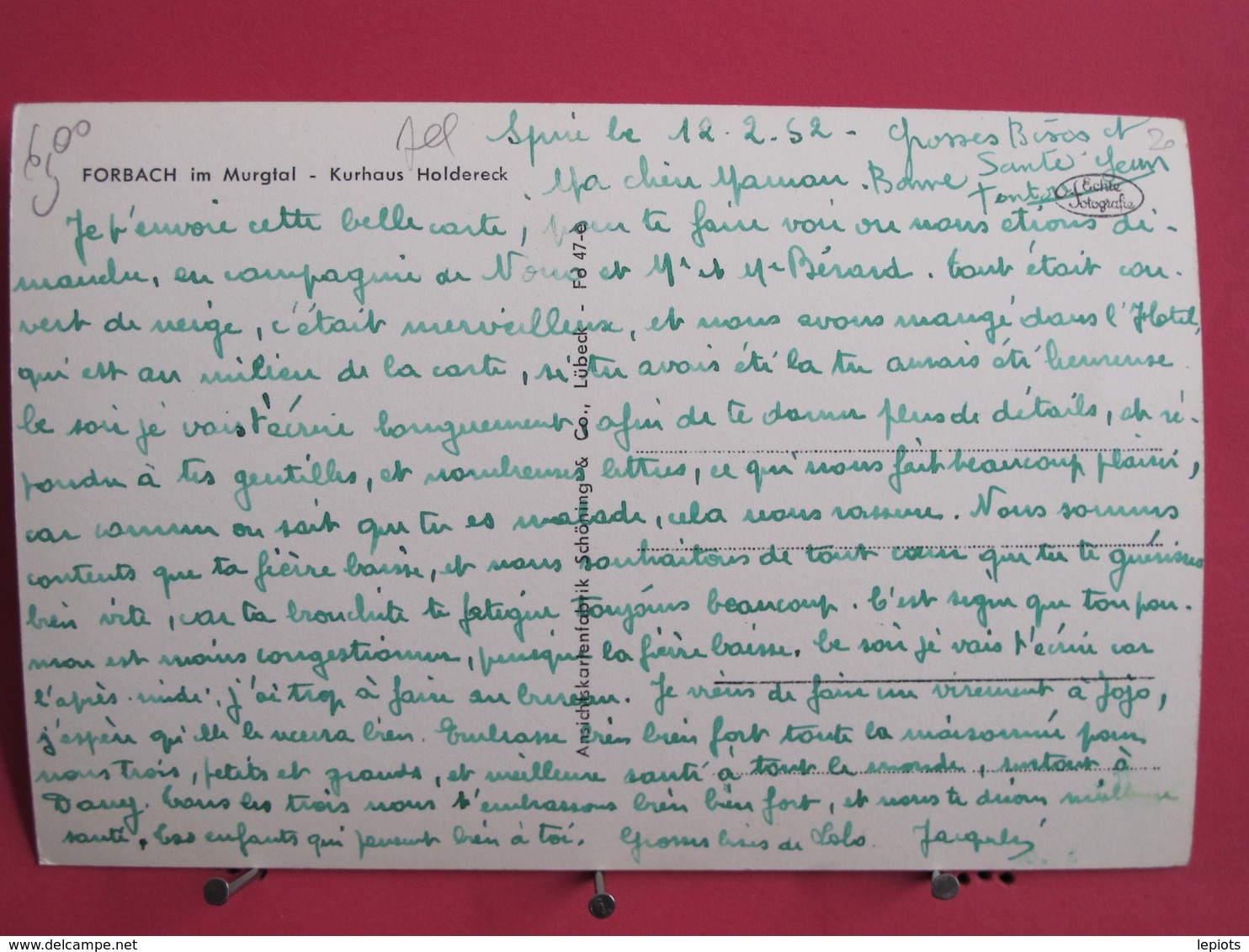 Visuel Très Peu Courant - Allemagne - Forbach Im Murgtal - Kurhaus Holdereck - CPSM 1952 - Scans Recto-verso - Forbach