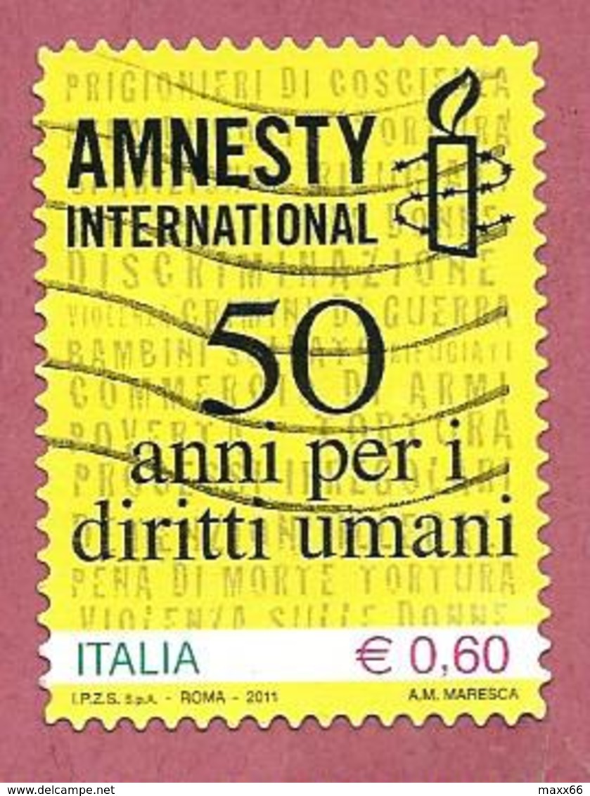 ITALIA REPUBBLICA USATO - 2011 - 50º Anniversario Di Amnesty International -  € 0,60 - S. 3235 - 2011-20: Usati