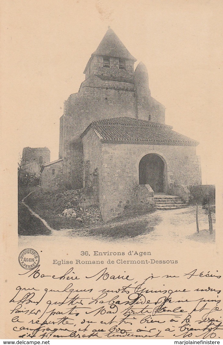 CPA. Environs D'Agen. - Eglise Romane De Clermont-Dessous. Phototypie F. Perret, Agen. N°36 - Altri & Non Classificati