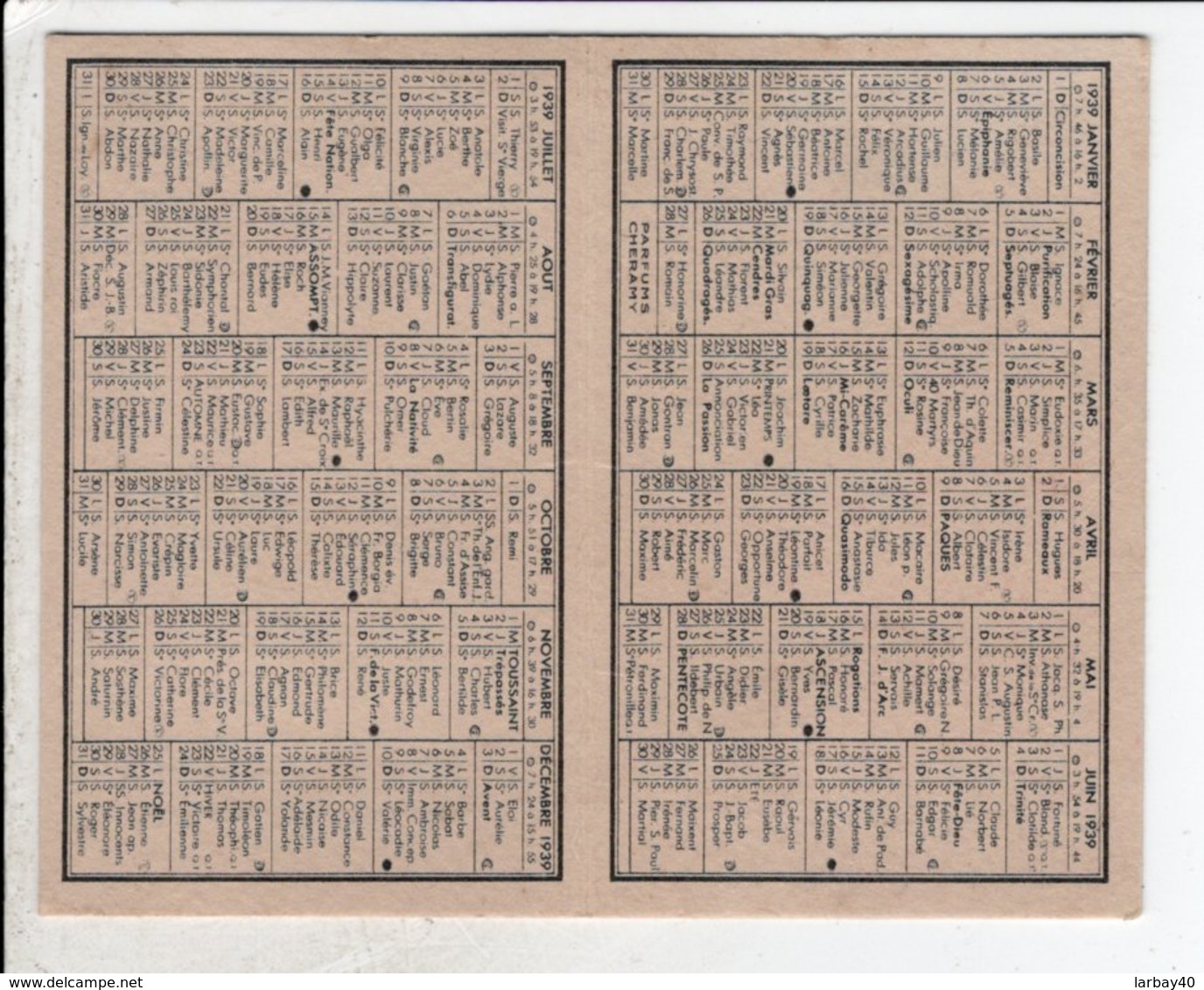 Oeillet De CHERAMY 1939 - Calendrier   Fermé 8.7 Cm X 5.5 Cm Pharmacie Dupin Dax - Other & Unclassified