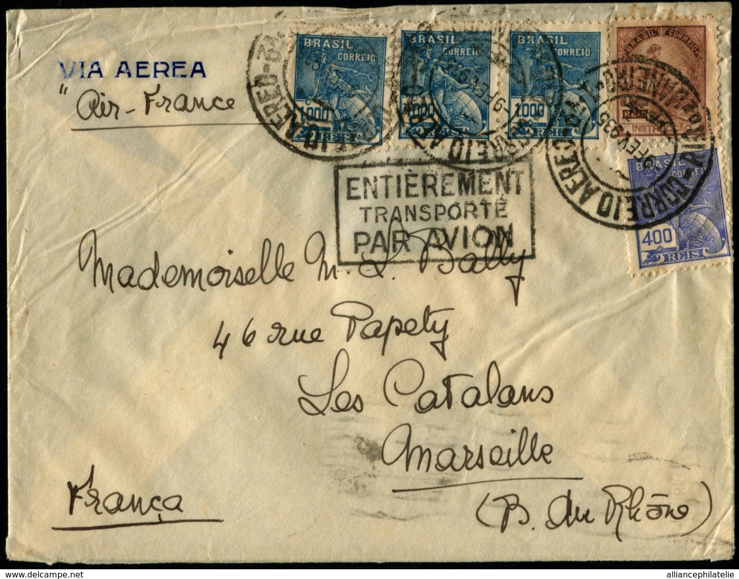 Lot N°7430 - Brésil - Vol Retour D'Amérique Du Sud "RIO DE JANEIRO 9/FEV/35", Appareil SANTOS DUMONT Pour MARSEILLE - TB - Lettres & Documents