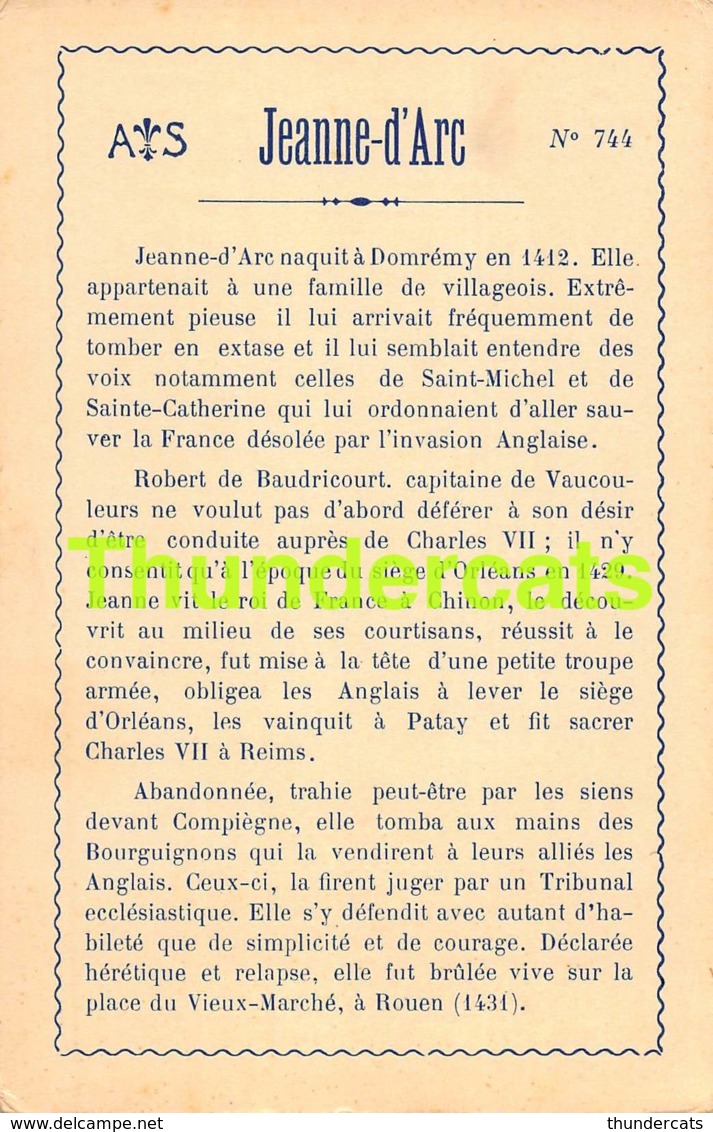 SERIE NO 744 COMPLETE  DE 10 CPA LA VIE HISTOIRE DE JEANNE D'ARC ROUEN