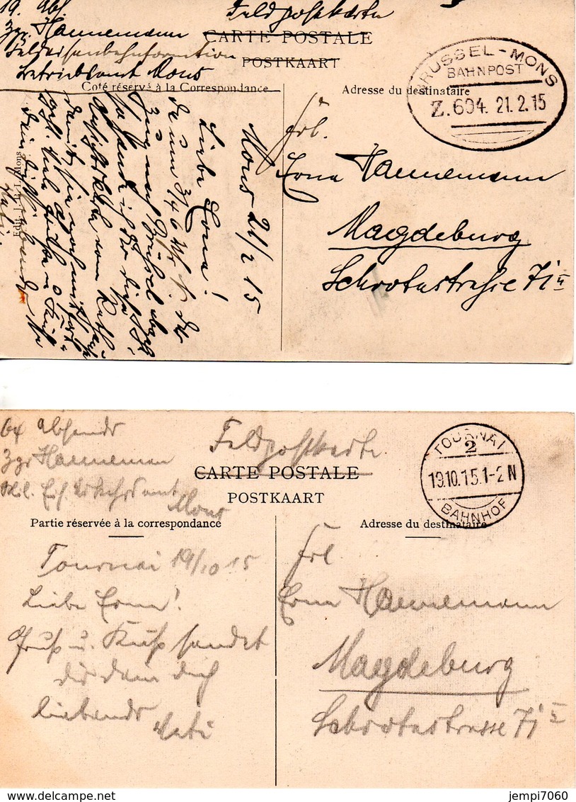 Deux Cartes Postales Anciennes Envoyées Par Un Soldat Allemand En 1915 / Oblitération Bahnhof Et Bahnpost - Documents