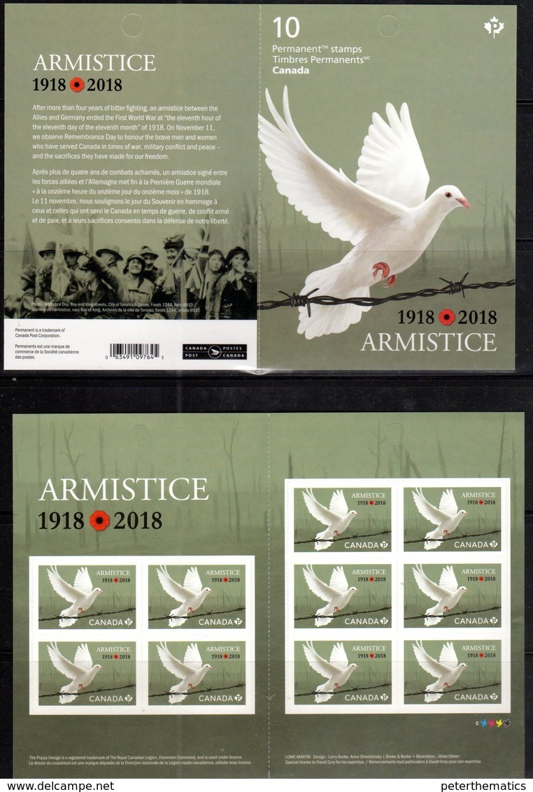 CANADA, 2018, MNH, WWI, ARMISTICE, BIRDS,  BOOKLET - WW1