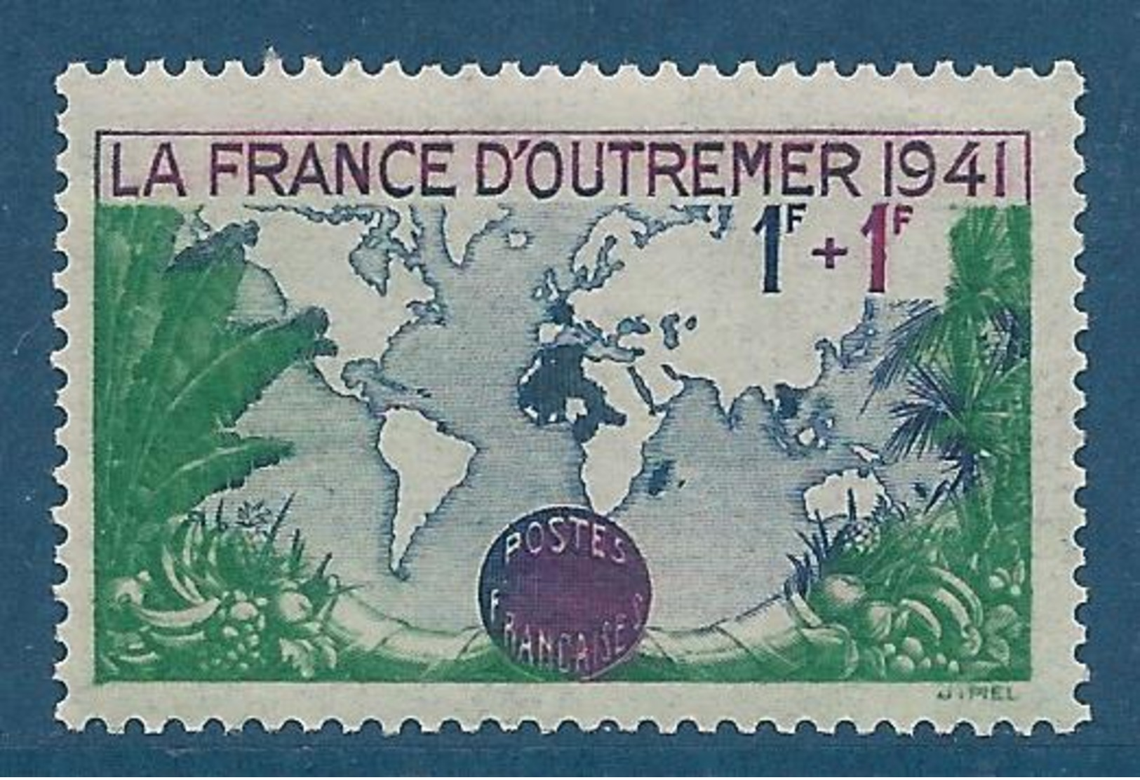 FRANCE 1941 - YT N°503 - 1 F. + 1 F. Vert, Lilas Et Bleu - Pour La France D'Outre-Mer - Neuf** - TTB Etat - Unused Stamps