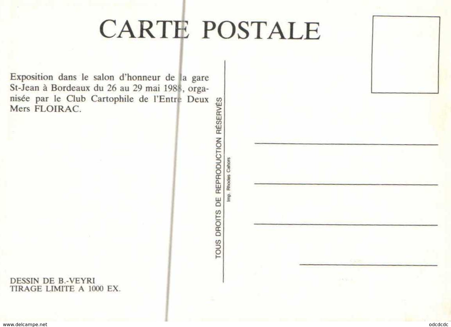 Veyri 88 Le Club Cartophile De L'Entre Deux Mers Floirac Un Club T G V  D'après " La Durée Poignardée " De Magritte 1000 - Collector Fairs & Bourses